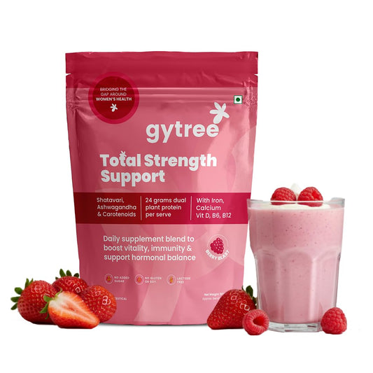 Gytree Berry Blast Plant-Based Protein for Women | Brown Rice & Pea Protein | 24g Protein per Serving | Ashwagandha, Shatavari, Curcumin | Vegan, Gluten-Free, No Added Sugar | 500g