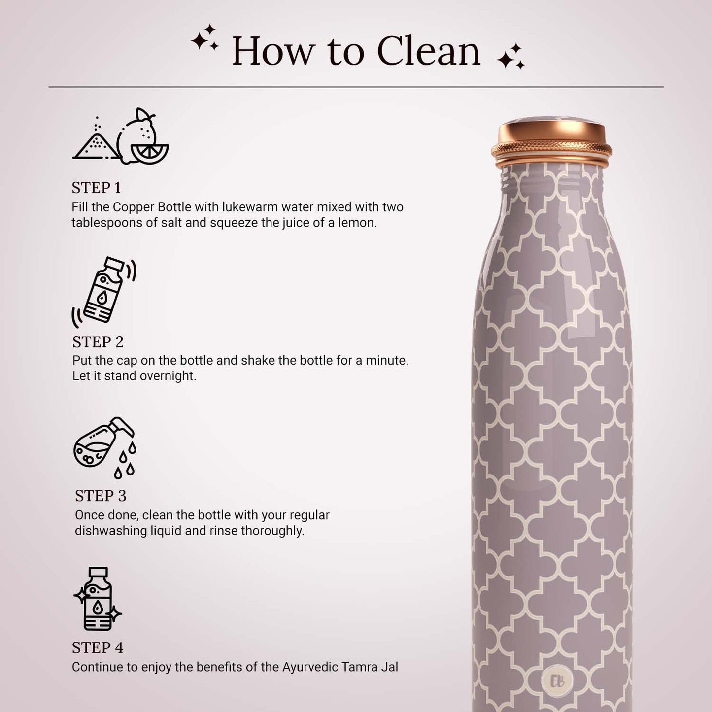 EB-Everything Beautiful Pure Copper Water Bottle 1 Litre Leakproof with Smooth Grey Printed Seamless Design made of Tamba Suiatable Birthday Gift for Men & Women by ebstore