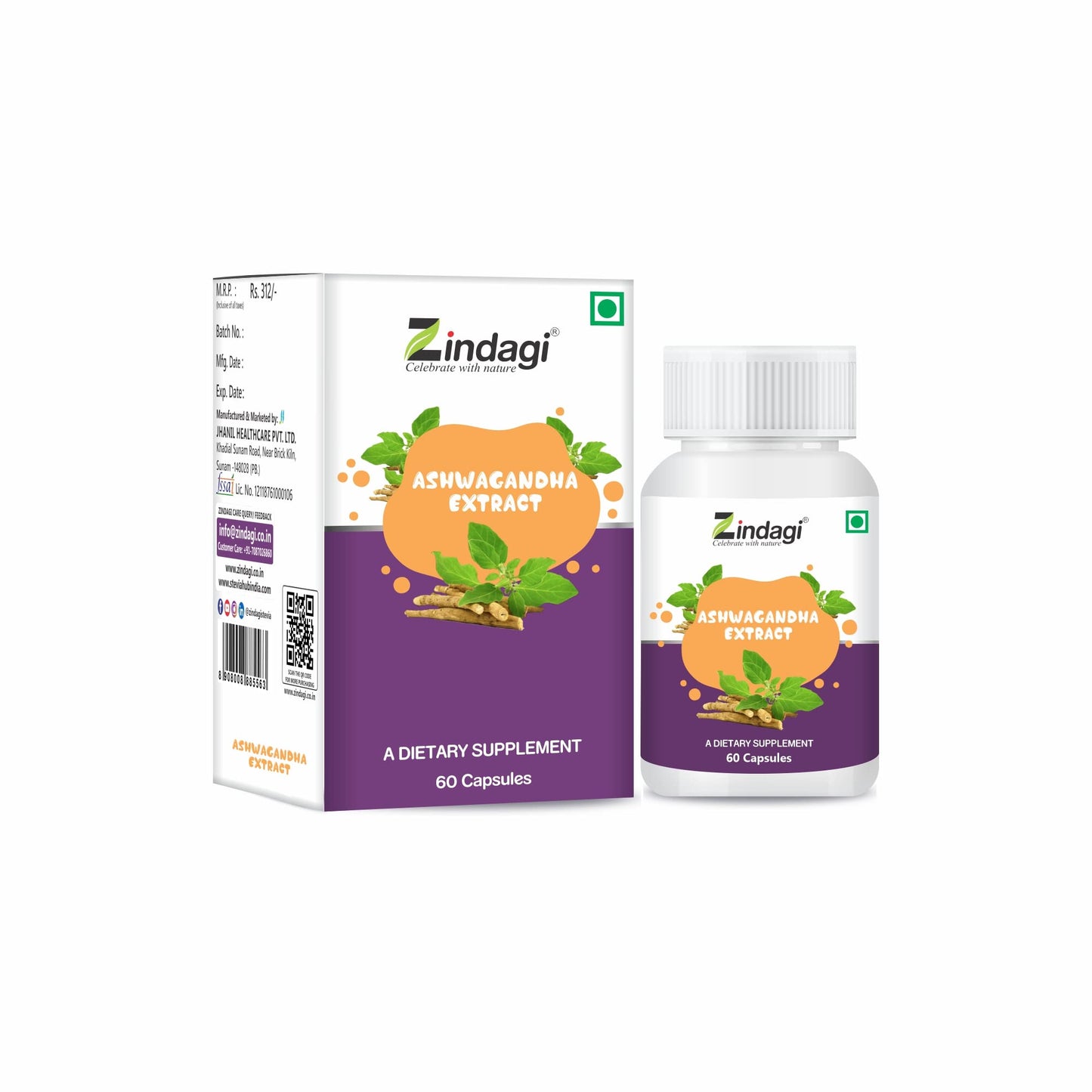 Zindagi 100% Pure Ashwagandha Extract Capsules and Turmeric Extract Capsules With Curcumin - Herbal Health Supplement For Diabetic - Maintain Healthy Joints(Combo Offer)