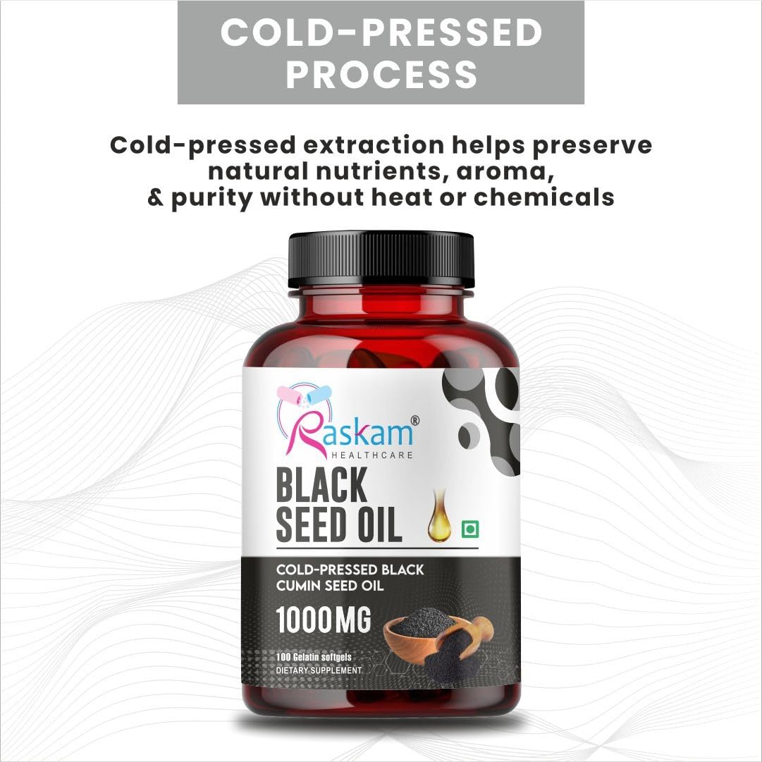 Pure Organic Cold-Pressed Black Seed Oil Softgels - Non-GMO Pure Nigella Sativa Black Cumin Seed Oil for Beauty Immunity & Overall Wellness Support - Thymoquinone-Rich 1000mg Serving 100 softgels