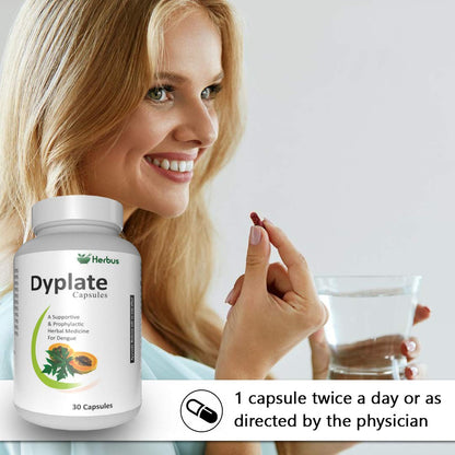 DyPlate | Supports Platelets | Immunity | Digestion | Giloy | Papaya leaves | kiwi | Tulsi | Black pepper | Platelets Support | 30 Capsules | Pack of 1