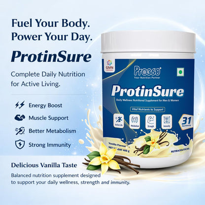 Pro360 ProtinSure Protein Powder Nutritional Supplement for Daily Wellness for Men and Women - Vanilla flavour 400g