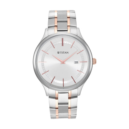 Titan Classique Slimline Silver Dial Analog with Date Stainless Steel Strap Watc