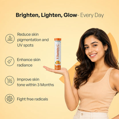 VACCURE Vitamin C Effervescent Tablet, 20 Count, with L-Glutathione, Gluten Free, Orange Flavor, for Skin Brightening, Adults