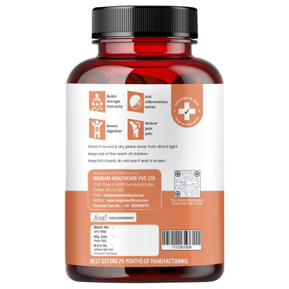Raskam Curcumin 95%, Boswellia 85%, 510mg Capsules with Bioperine | 60 Veg Capsules | Super Antioxidant, Improves Metabolism, Fights Inflammation | 60 veg capsules