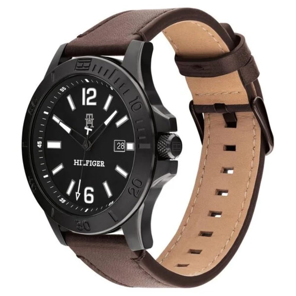 Tommy Hilfiger Black Dial Brown Colour Leather Strap Analog Watch for Men-TH1710530