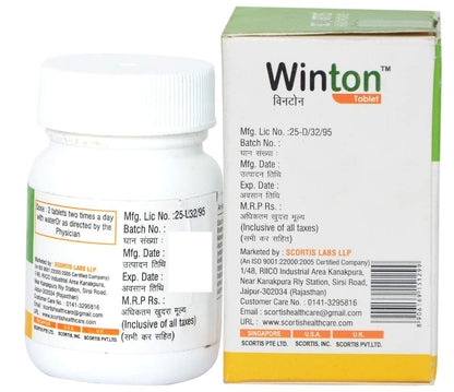 SCORTIS HEALTH CARE Ayurvedic Winton Tablet Focus + Brain Supplement & Memory Supports Focus Concentration & Alertness 50 Tablet Pack Of 1