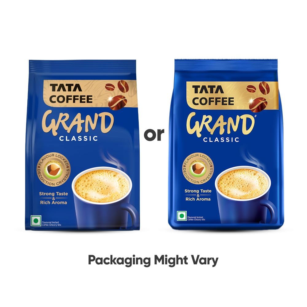Tata Classic Instant Coffee, 100g Pouch, Chicory Mix With Strong Taste & Rich Aroma, With Flavour Locked Decoction Crystals