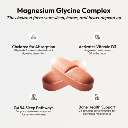 AIWO AMg-D3 Magnesium Glycinate 250 mg + Vitamin D3 600 IU Tablets | Supports Brain, Muscle, Bone & Overall Wellness | Vegetarian Supplement for Men & Women | Daily Use Formula | 30 Tablets