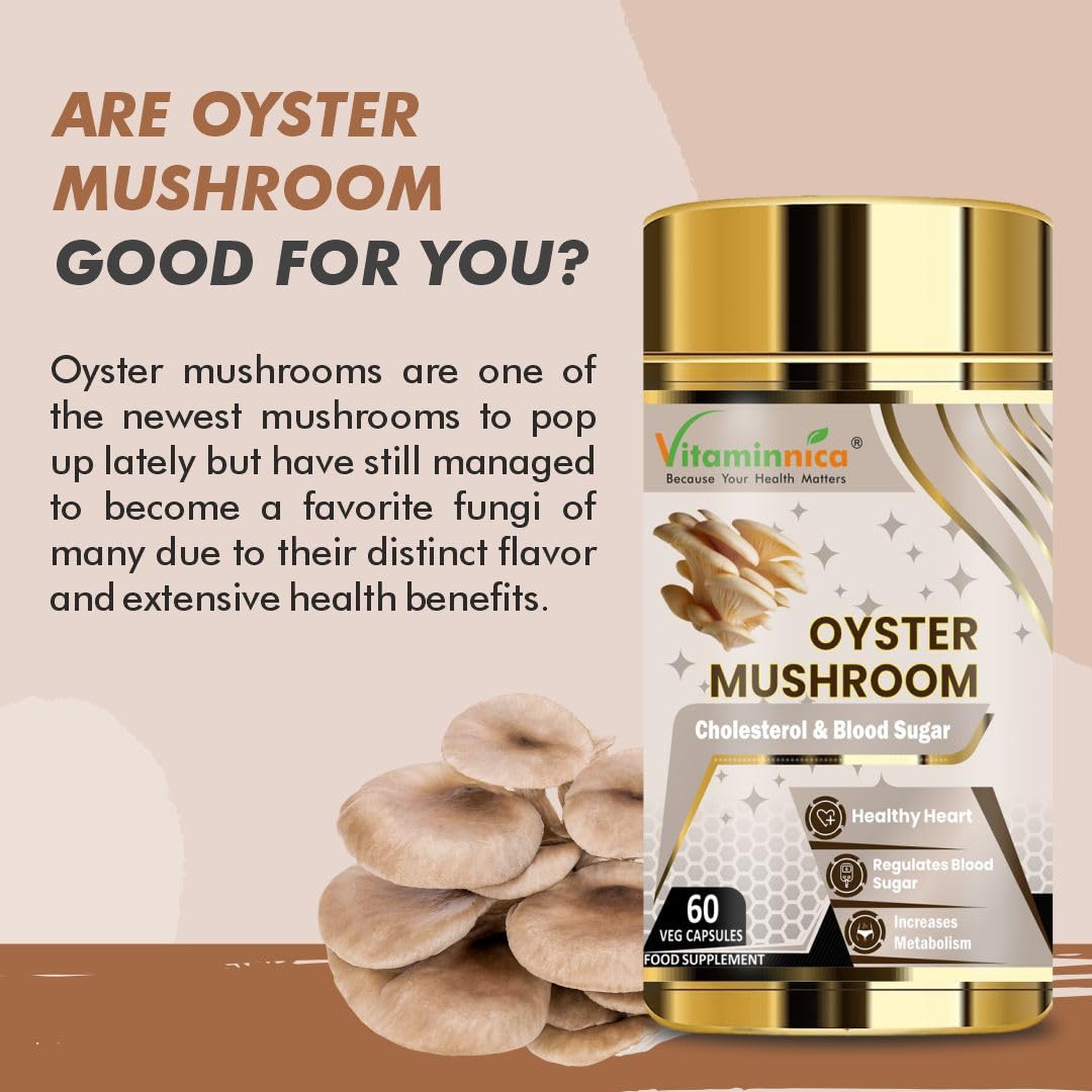 Vitaminnica Oyster Mushroom 500mg- 60 Vegan Capsules | Nootropics for Cholesterol & Blood Sugar Support