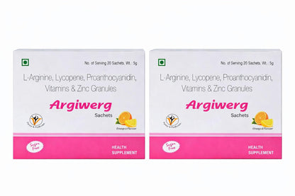 Argiwerg L-Arginine, Lycopene, Proanthocyanidin, Vitamins & Zinc Granules Sachets for Men & Women | Energy, Stamina & Antioxidant Support Drink Mix | Orange Flavour | 20 Sachets (Pack of 2)
