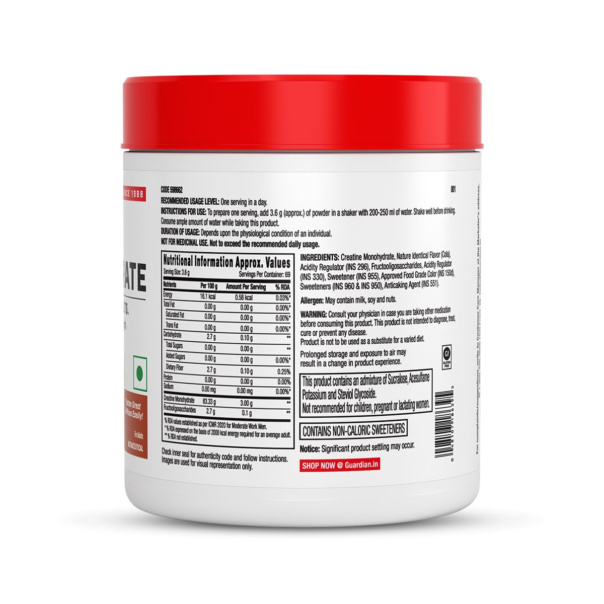 GNC Pro Performance Creatine Monohydrate - 3000mg Creatine Per Scoop | Micronized for Faster Absorption | Boosts Energy, Muscle Volume & Performance | Gluten-Free | Cola | 250gm