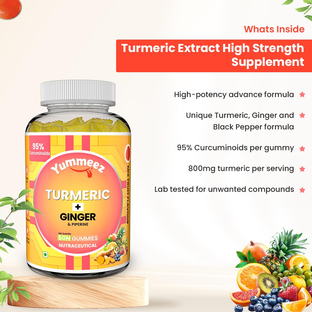 NATURYZ Turmeric + Ginger Gummies – Lung detox Supplement with 95% Curcumin & Piperine | Powerful Joint, Immunity, Respiratory & Inflammation Support | High Absorption Formula with Curcuma Longa Extract | Vegan, Non-GMO, 30 Gummies (Mix Fruit Flavour)