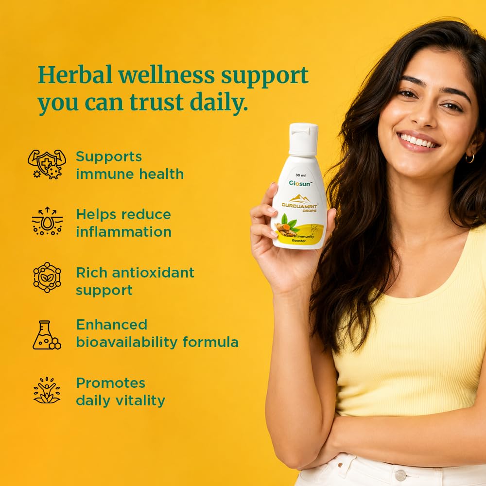 Giosun CurcuAmrit Drops | Curcumin-Rich Ayurvedic Wellness| Natural Immunity Support | Rich Antioxidant Support | Enhanced Absorption with Maricha | Herbal Daily Wellness Drops | 30ml