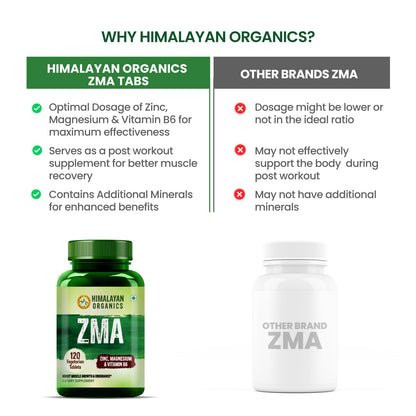 Vlado’s Himalayan Organics ZMA (Zinc Magnesium Aspartate & Vitamin B6) For Men And Women | Nighttime Sports Recovery Supplements | Boost Muscle And Bone Strength | Improve Sleep Quality - 120 Vegetarian Tablets