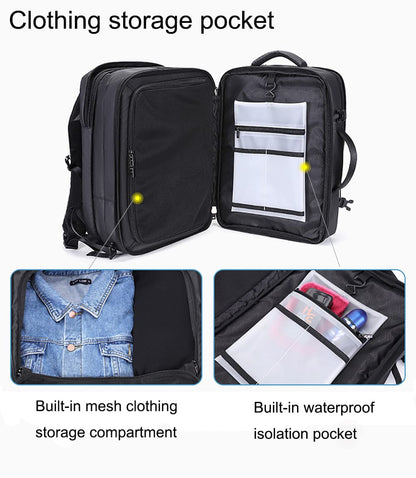 Arctic Hunter Travel Backpack 17.3 inch Laptop Compartment 35L Expandable Design Toiletry Pouch 180° Opening Colthing Pocket 2 in 1 Convertible Bag