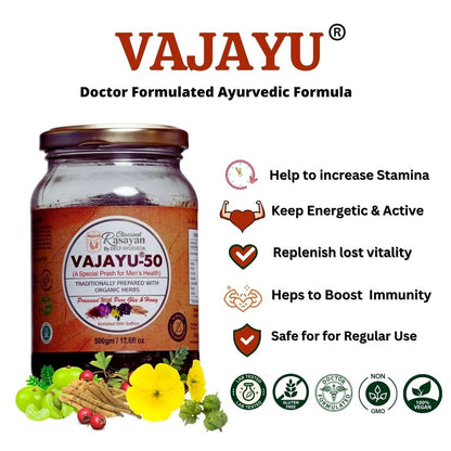 Deep Ayurveda Vajayu® 50 Prash | Ayurvedic Superfood with 30+ Herbs for Men’s Wellness | Boosts Testostrone Level, Energy, Strength, Stamina & Vitality | 500g Pack
