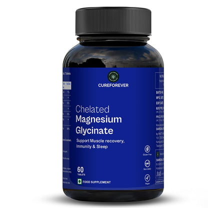 CUREFOREVER Magnesium Glycinate Supplement, Chelated Magnesium Bisglycinate Tablets for Muscle Recovery, Sleep Support & Digestion, Elemental Magnesiums 220mg/440mg – 60 Tablets