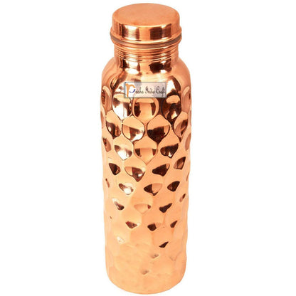 Prisha India Craft Pure Copper Water Bottle, Diamond Design, Capacity 900 ML, Set of 2