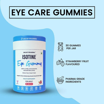 Jagat Pharma Isotine Eye Gummy with Lutein, Astaxanthin, Zeaxanthin & DHA, 30 Gummies, Gluten Free For Adults