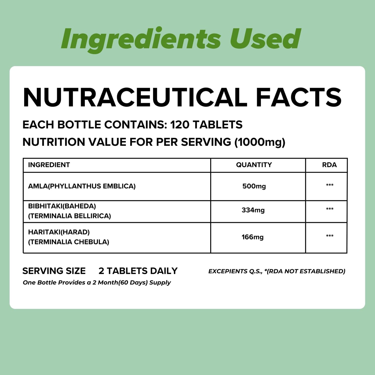 Daily All Day Triphala 1 2 3 Ratio Tablets 120 for Constipation, Acidit- image 5