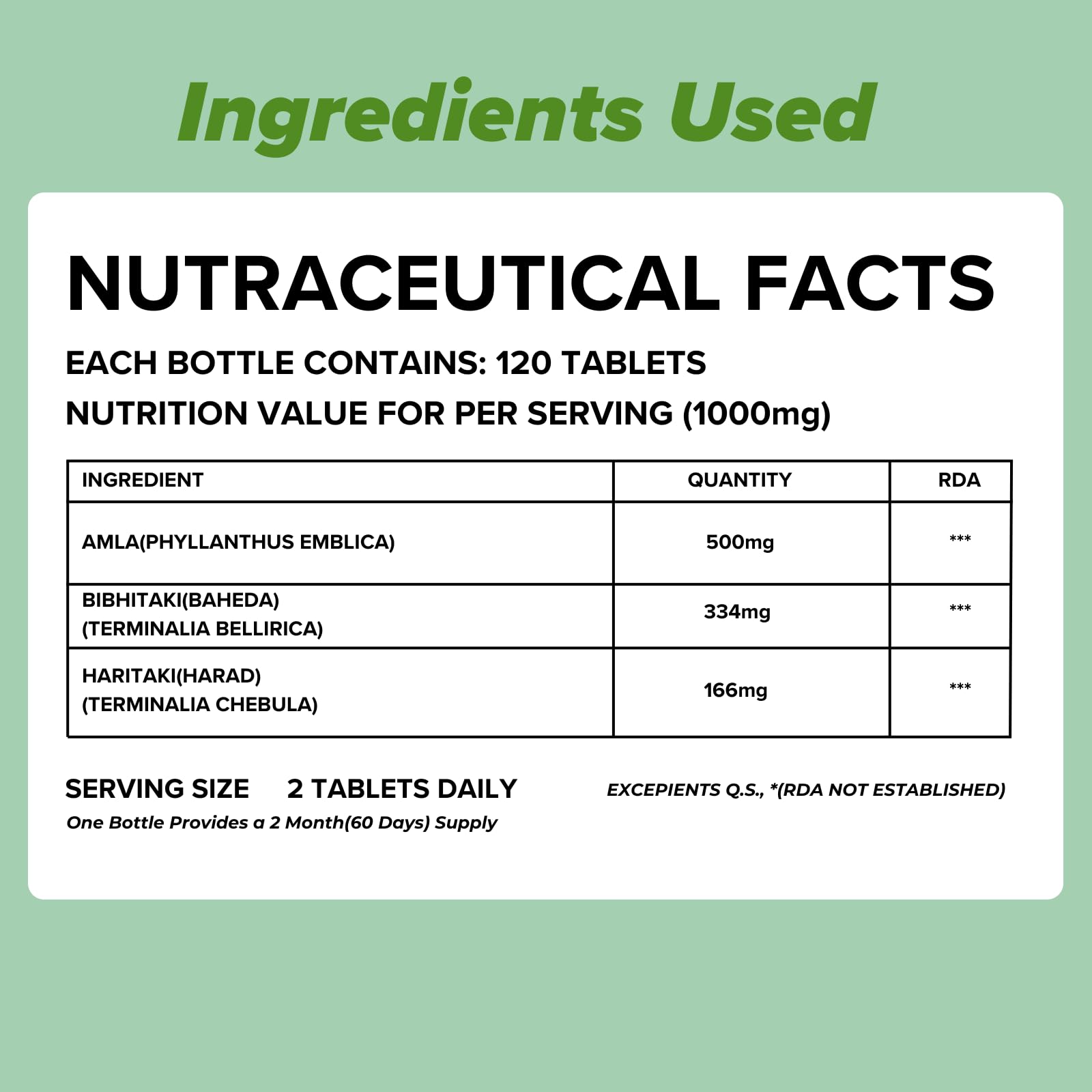 Daily All Day Triphala 1 2 3 Ratio Tablets 120 for Constipation, Acidit- image 5