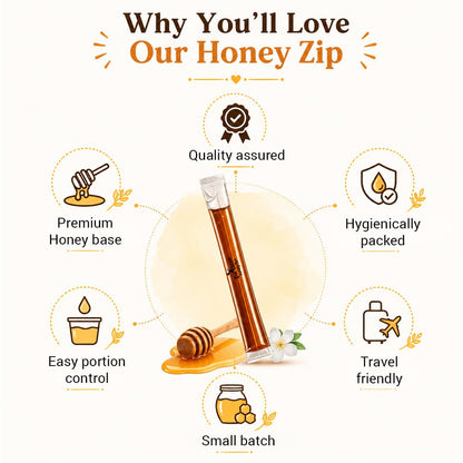BeeCause Ashwagandha Infused Honey Zips (30 Zips) | Ayurvedic Stress Relief Honey | Ashwagandha Honey Sticks for Relaxation, Focus, Energy, Stamina & Immunity | Travel Friendly | 240g
