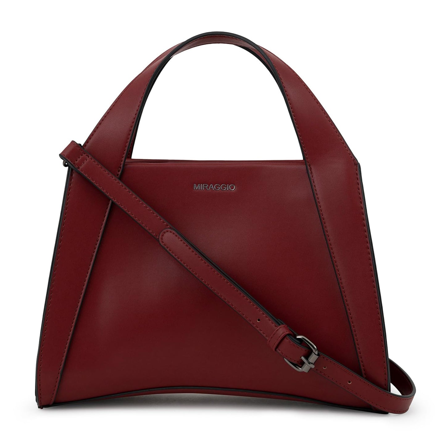 Miraggio Risa Top-Handle Satchel Handbag for Women with Detachable & Adjustable Sling Strap (Wine)