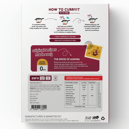 CURRYiT Andhra Mutton Masala Curry Paste 250g | Ready to Cook in 15 mins | Serves 6 | Just add Fresh Chicken, Mutton, Meat, Fish | Made with Ghee | No Preservatives | Eat with Rice | Indian Masala Gravy