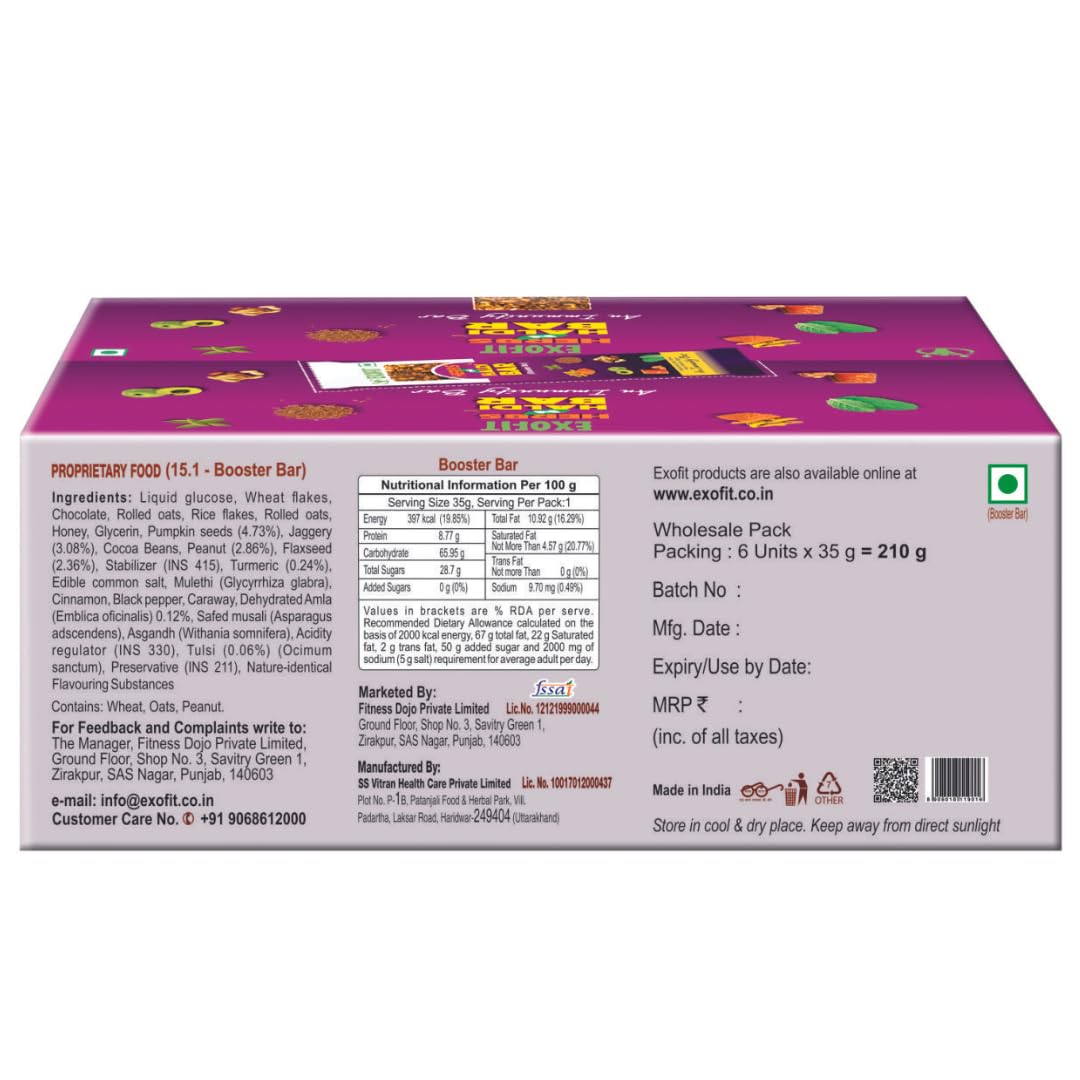 Exofit Herbs 'N' Haldi bar (Pack of 6 Bar), Tasteful with pleasant flavors, best available in the market,Rich source of high minerals, No added sugar, No artificial color added (210 gram)