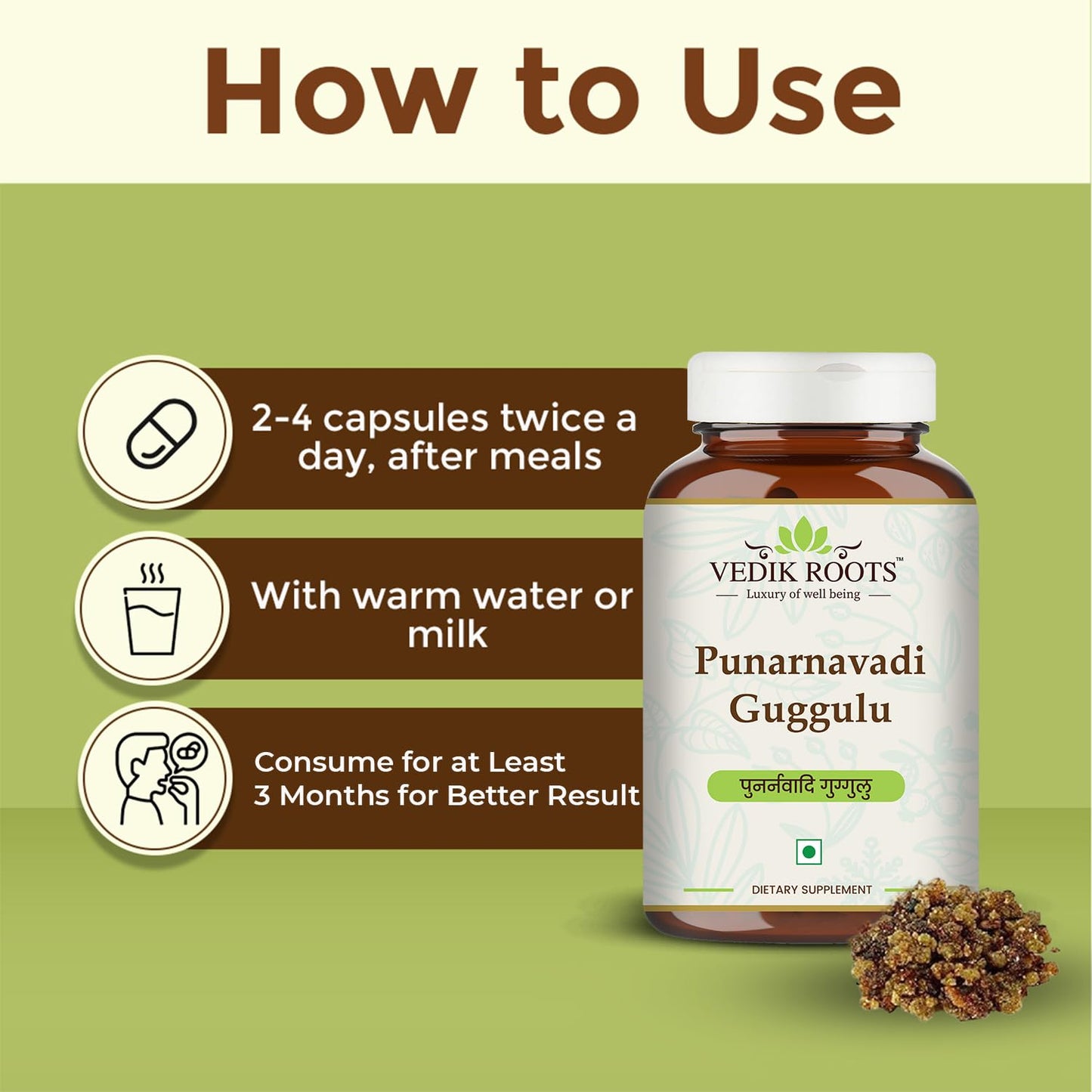 Vedikroots Punarnavadi Guggulu - Natural Diuretic | Promotes Healthy Liver & Kidney Functions | Ayurvedic Supplement For Swelling 60 Tab (Pack-2))