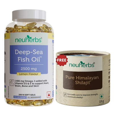 Neuherbs Omega 3 Fish Oil Capsules- 200 Softgels & Shilajit Resin-15 grams Combo