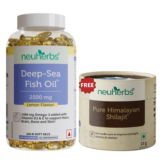 Neuherbs Omega 3 Fish Oil Capsules- 200 Softgels & Shilajit Resin-15 grams Combo