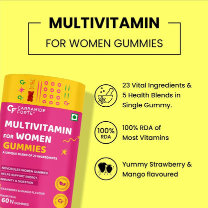 Carbamide Forte Multivitamin Gummies for Women | Multivitamin for Women’s Hair, Skin & Nails, with Biotin & Antioxidants for Immunity & Probiotics for Digestion | 23 Ingredients - 60 Veg Gummies