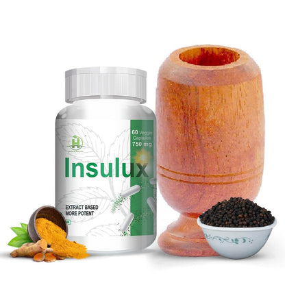 Healthy Nutrition - Just for the Health of it Insulux Blood Sugar Supplements Supports Overall Health 750Mg Veg (60 Capsules) With Vijaysar Tumbler