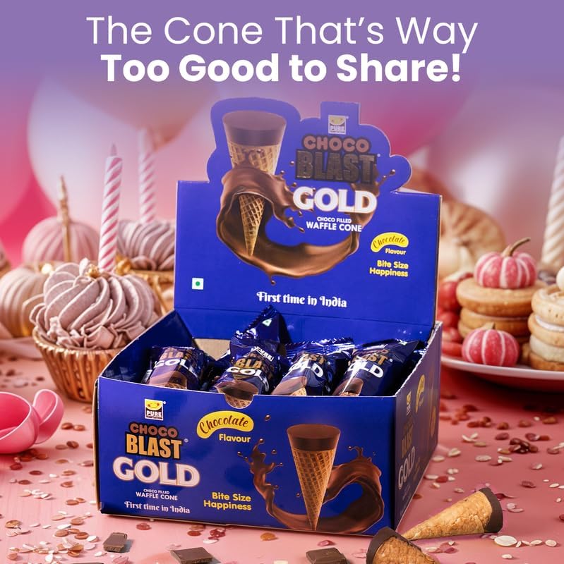 Pure Temptation Chocoblast Waffle Cones [30 Pieces] | Chocolate Gift Box | Snacks for Kids & Adults | Non-Meltable Gift Pack | Individually Wrapped Chocolate Cone Bites | Chocolate-Filled Waffle Cone | Perfect for Birthday , Christmas & Anniversary