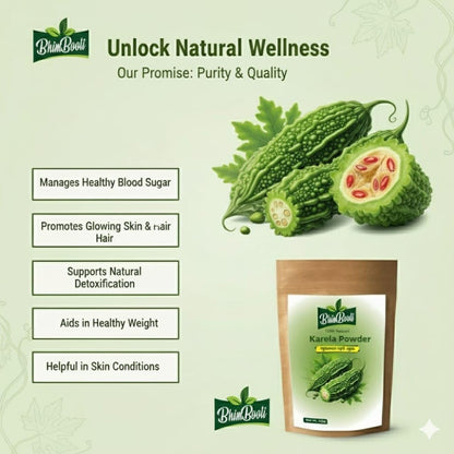 BhimBooti 100% Natural Karela Powder | Pure Herbal Ayurvedic Supplement for Face Pack, Skin, Blood Sugar Management, Liver Health & Digestion | Rich in Antioxidants & Nutrients & Detox – 100g