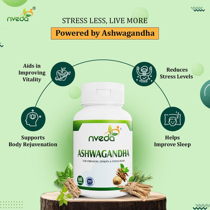 Nveda Ashwagandha Capsules | Stress Relief, Anxiety Support & Energy Booster Supplement | Ashwagandha for Men & Women for Stamina, Strength, Vitality & Immunity | Ayurvedic Ashwagandha Capsules | 60 Capsules