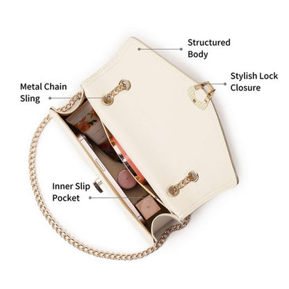 Fastrack Casual Sling Bag with Lock Closure for Girls, Medium Size with Internal Organiser, Handheld Design and Metal Chain Sling