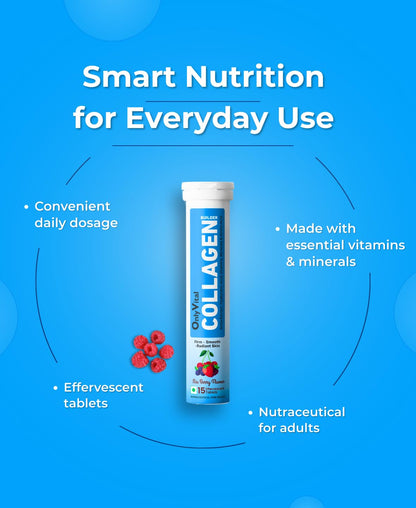 OnlyVital Collagen Builder Effervescent Tablets with Amla Extract, Hyaluronic Acid, Vitamins, Minerals & Amino Acids | Firm, Smooth & Radiant Skin Support | Mixed Berry Flavour | 3o Tablets
