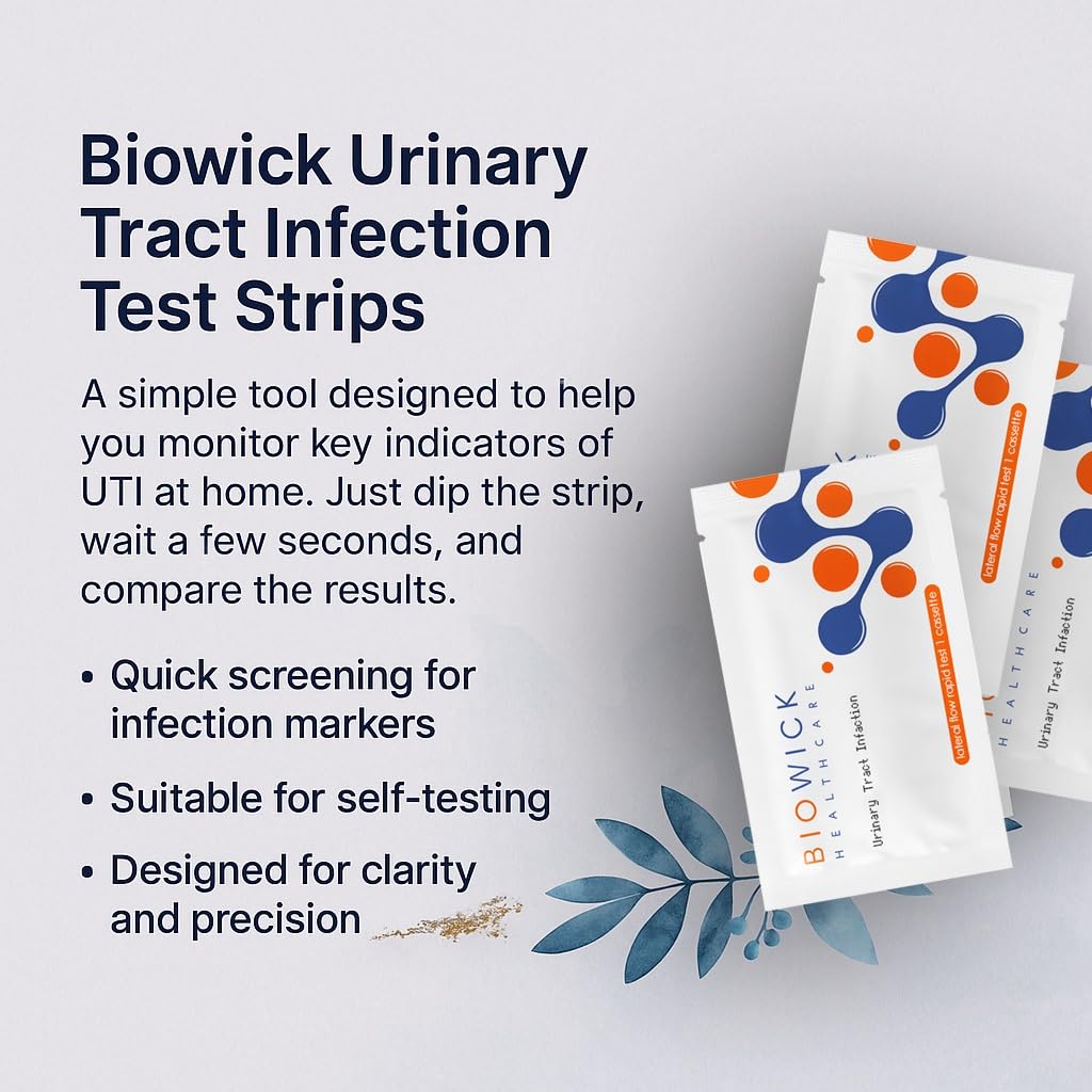 Biowick UTI Home Test Kit | 3 Urine Test Strips | Early UTI Detection at Home | Clinically Tested | Tests Leukocytes & Nitrites | Hygienic & Accurate | Self-Testing Kit | Ideal for Women & Seniors