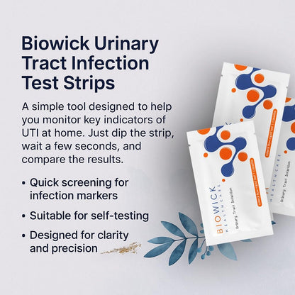 Biowick UTI Home Test Kit | 3 Urine Test Strips | Early UTI Detection at Home | Clinically Tested | Tests Leukocytes & Nitrites | Hygienic & Accurate | Self-Testing Kit | Ideal for Women & Seniors
