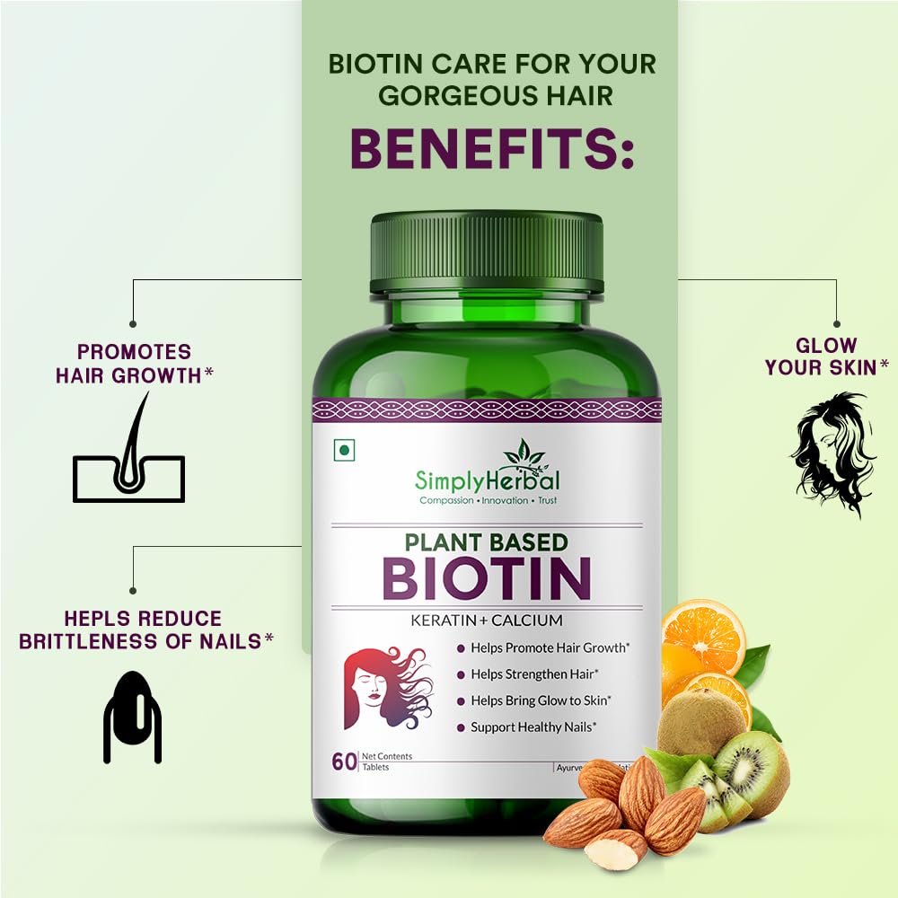 Simply Herbal Plant-Based Biotin Tablets – 60 Tablets | Natural Biotin Supplement | Vegan & Gluten-Free | Supports Daily Nutrition