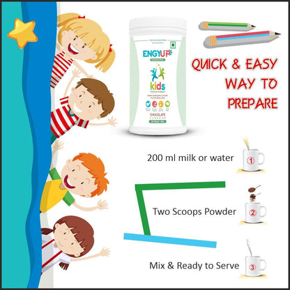 ENGYUP Kids Protein Powder | Nutritional & Health Supplement for growing Children | Quality Protein, DHA, Brahmi, Shankhpushpi, Curcumin, Pre & Pro-biotic | Chocolate Flavor | 200g
