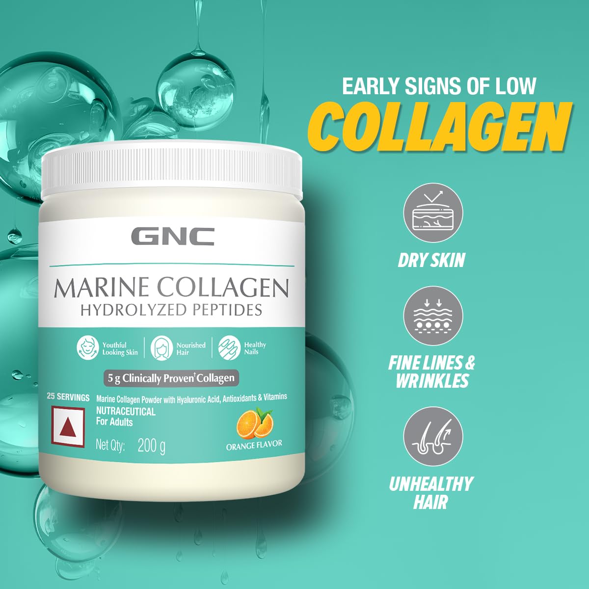 GNC Marine Collagen|200 Gm|Type 1 & Type 3 Collagen|Hydrolyzed Peptides |Hyaluronic Acid|Biotin |Vitamin C &E |Grape Seed Extract |Rosemary Extract |For Radiant & Youthful Skin,2 count,200 grams