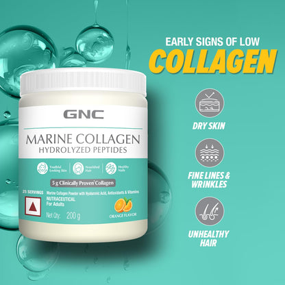 GNC Marine Collagen|200 Gm|Type 1 & Type 3 Collagen|Hydrolyzed Peptides |Hyaluronic Acid|Biotin |Vitamin C &E |Grape Seed Extract |Rosemary Extract |For Radiant & Youthful Skin,2 count,200 grams
