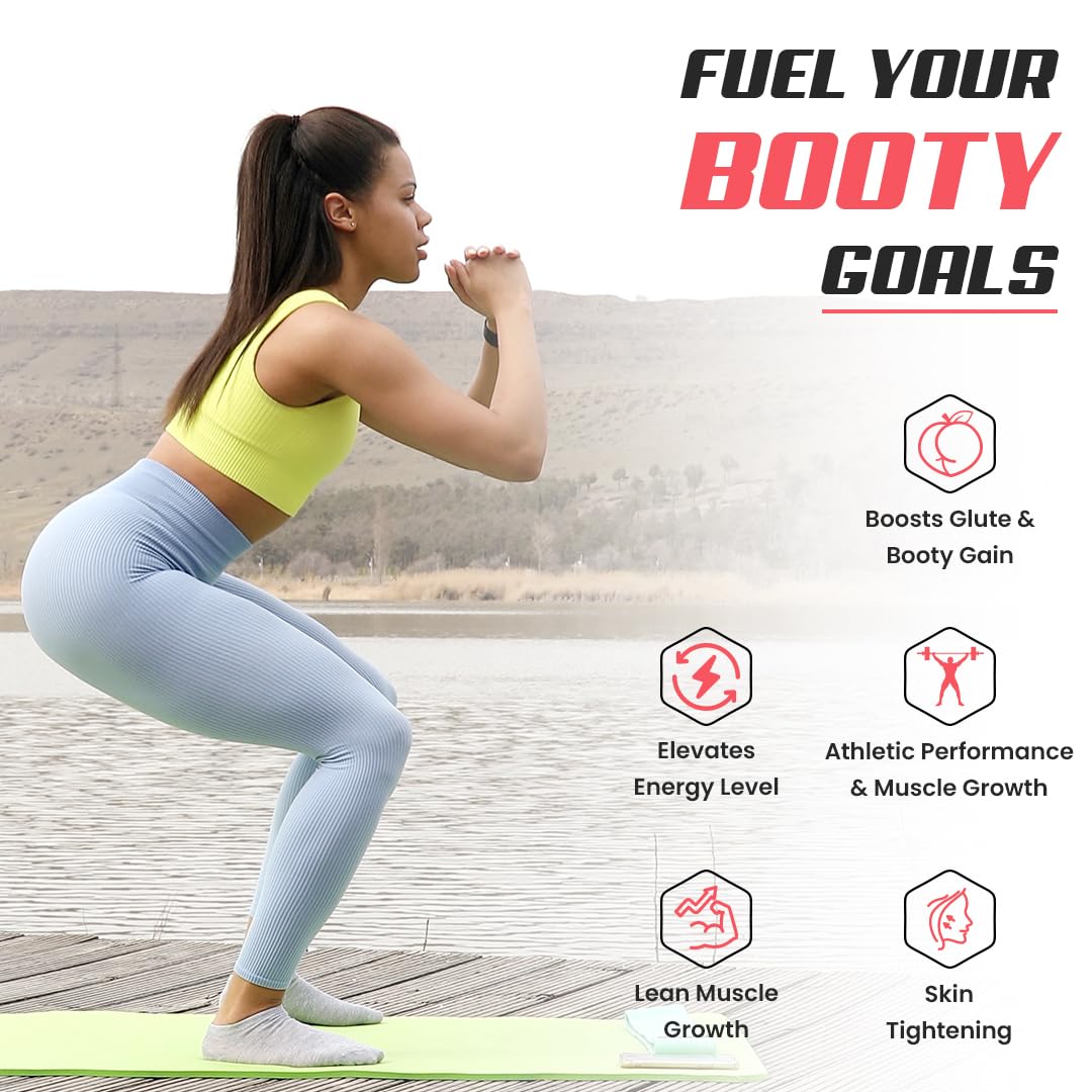 NATURYZ Perfect Peach 4-in-1 GLUTE BUILDER | Micronized Creatine Monohydrate for Women | Booty Gain Collagen | Vegan BCAA 2:1:1 | Electrolytes | Increase Lean Muscle Mass Gain – 250g (Peach Flavour)