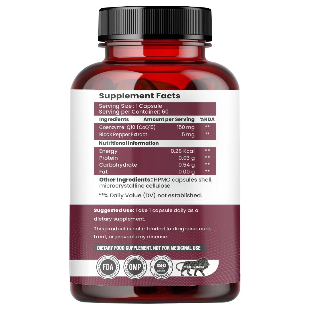 Raskam Coenzyme Q10 (CoQ10) 150mg Veg Capsules With Black Pepper Extract – 60 Veg Capsules