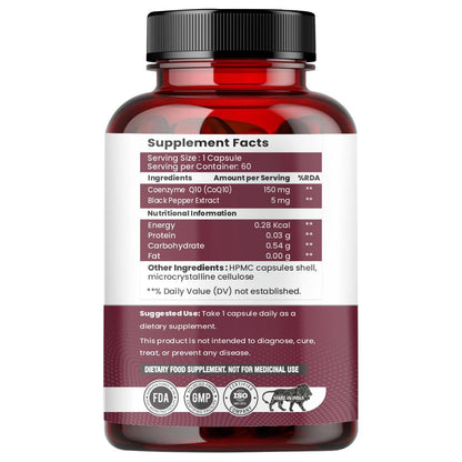 Raskam Coenzyme Q10 (CoQ10) 150mg Veg Capsules With Black Pepper Extract – 60 Veg Capsules