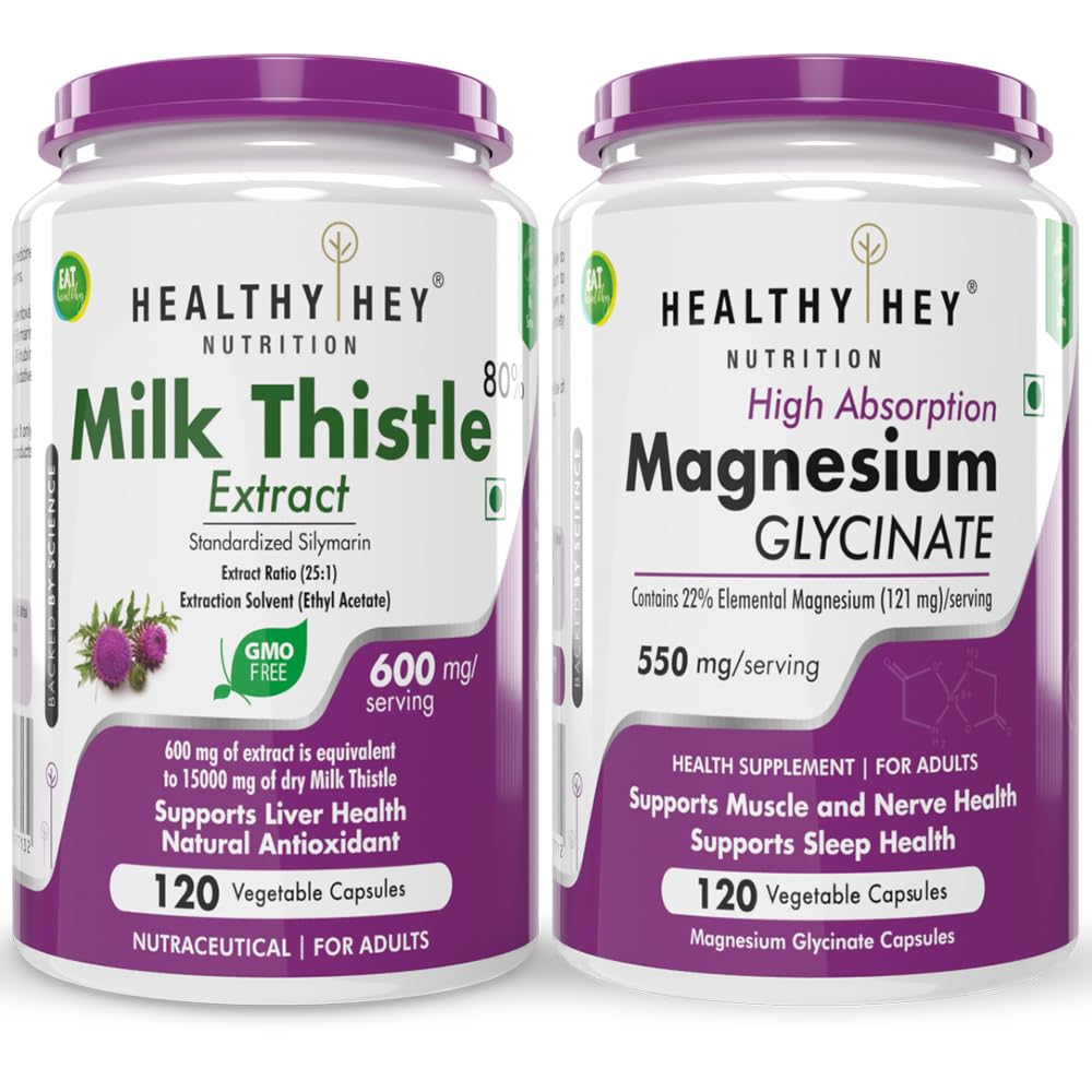 HealthyHey Nutrition Milk Thistle 120 capsules & Magnesium Glycinate 120 capsules